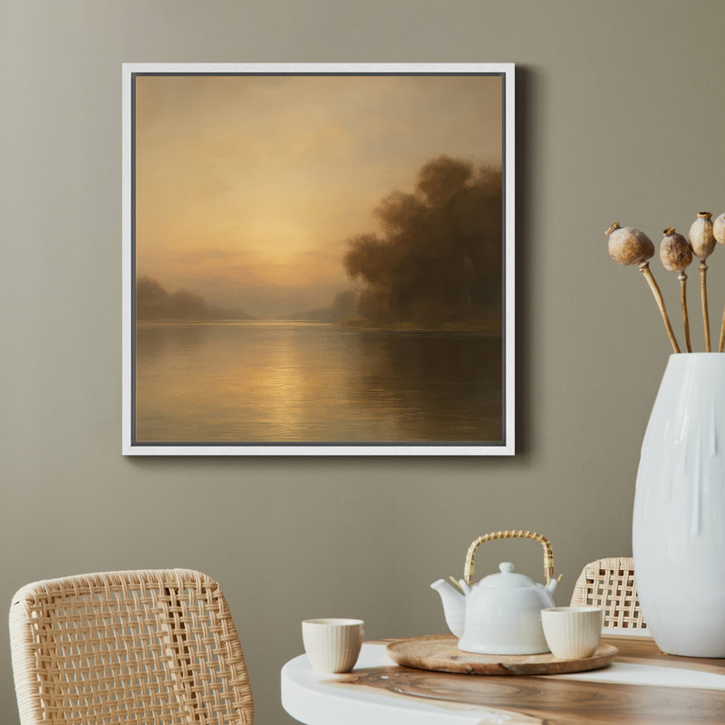 Reproduction de paysage vintage encadrée sur toile encadrée pour décoration de salon, H 24,8 po x l 24,8 po, Blanc