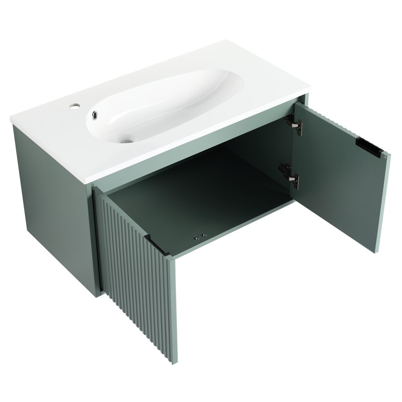 Meuble-lavabo à fixation murale en résine 36 po 36 po, 2 portes avec beaucoup d'espace de rangement, 36", Vert