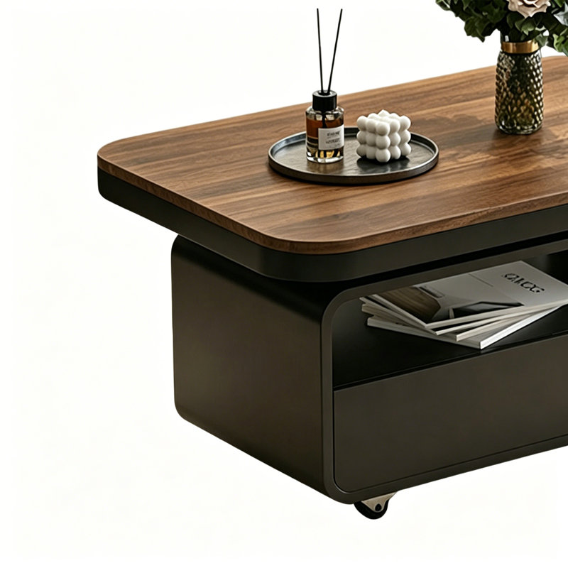 Table basse de luxe Modern Light, 18.5" H x 31.49" L x 15.74" W, Walnut/Clear/Black, Wood