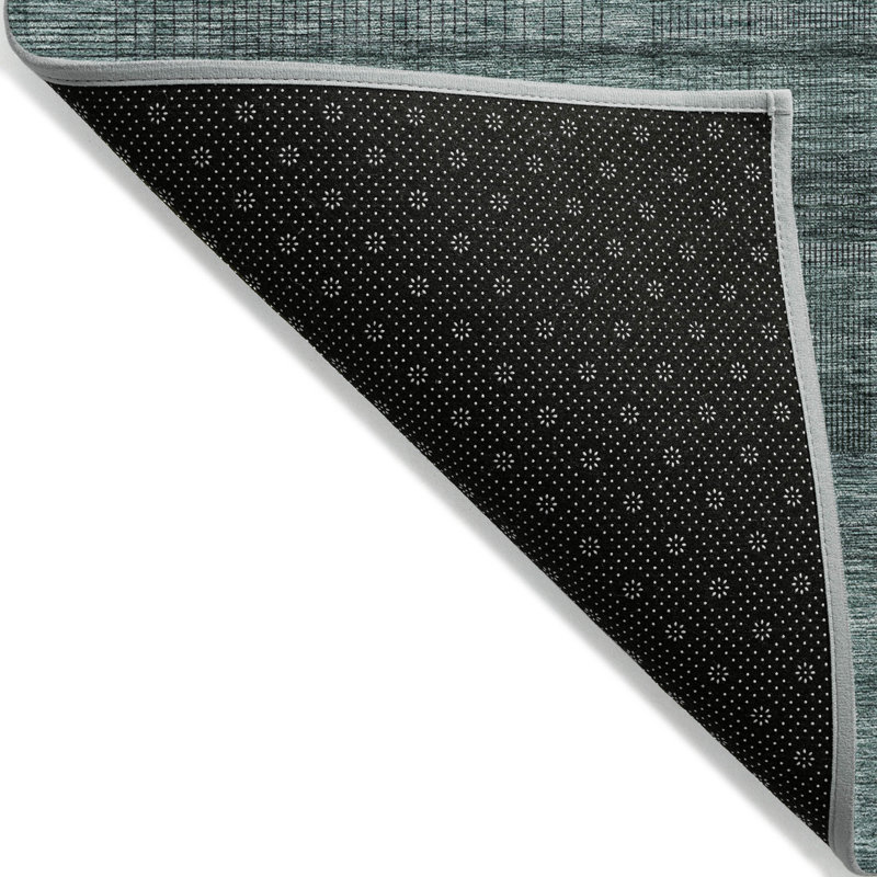 3' X 5' Teal Blue Aqua And Gray Striped Washable Indoor Outdoor Area Rug