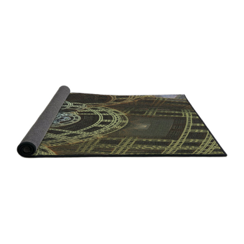 Tapis vert/jaune à motifs, Carré 5 pi