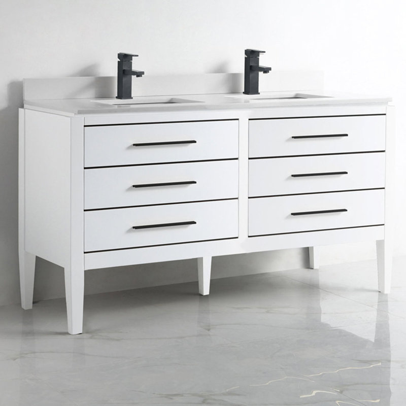 Base de meuble-lavabo double 60 po seulement, Blanc/Noir