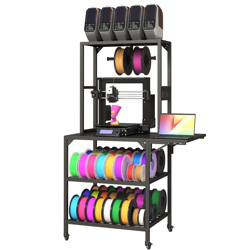 Support de rangement pour imprimante 3D à 54 axes avec support de bobine en T, roulettes verrouillables et panneau d'ordinateur portable