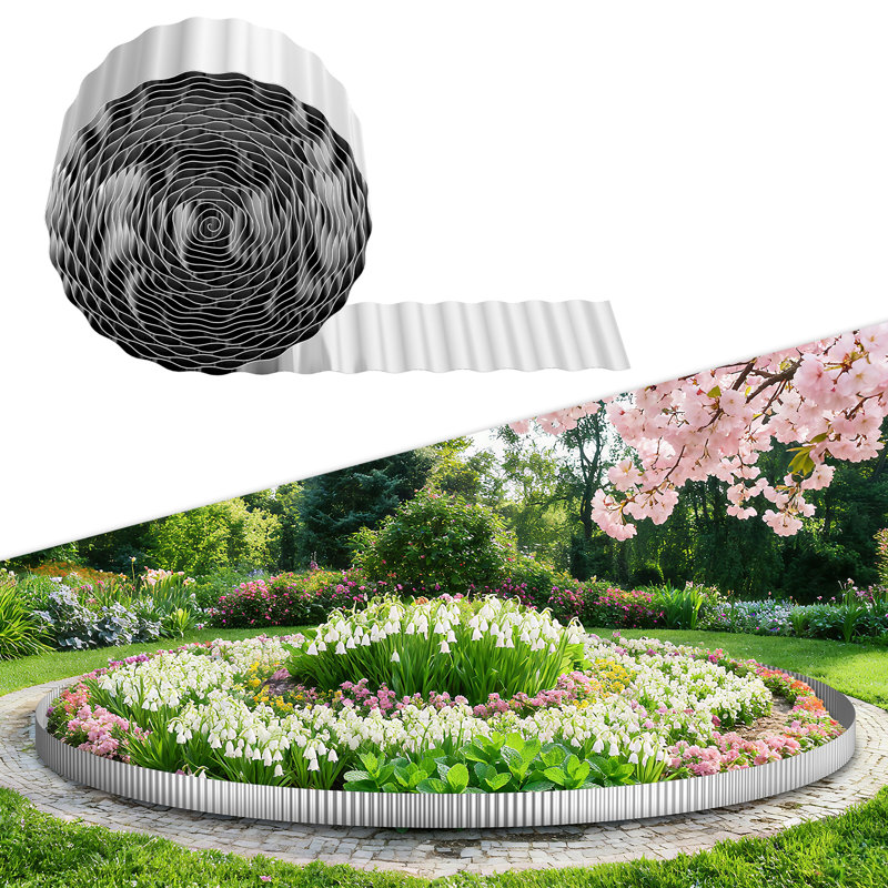 Bordure de jardin en acier galvanisé, bordure de paysage ondulée en métal 6 po pour pelouse, parterre de fleurs et sentier