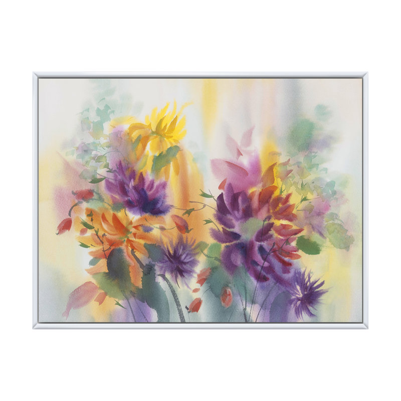Dahlias - reproduction sur toile, H 8 po x l 12 po x P 1 po, Cadre flottant blanc