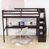 Twin Size Wooden Loft Bed With Built-In Desk And Storage