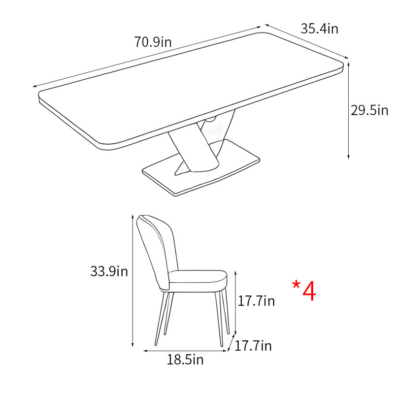 Ensemble de table de salle à manger rectangulaire de style italien, Blanc / Gris, H 29,5 po x L 70,9 po x l 35,4 po