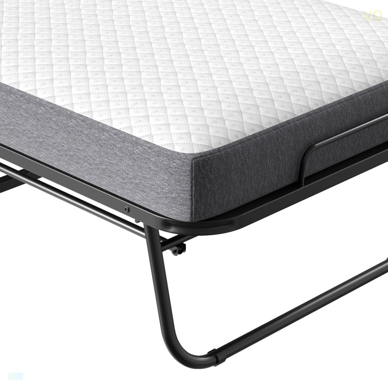 FoldingBed With Mattress 75" X 38" Rollaway GuestBed Portable FoldableBed For Adults With 5" Memory Foam Mattress Space-Saving All Metal Steel Pipe Frame Slatted Pipe Style