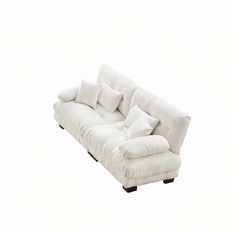 Canapé Cloud pour salon en tissu chenille avec coussins lombaires et coussins décoratifs, Blanc, 2