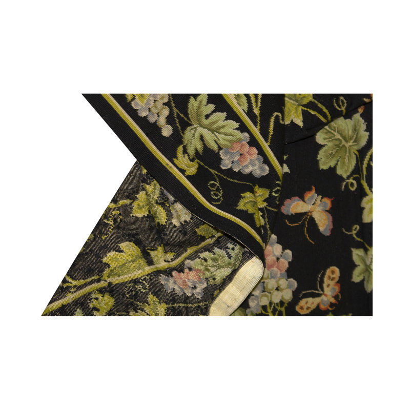 Hand-Knotted High-Quality Black, Green, and Pink Area Rug