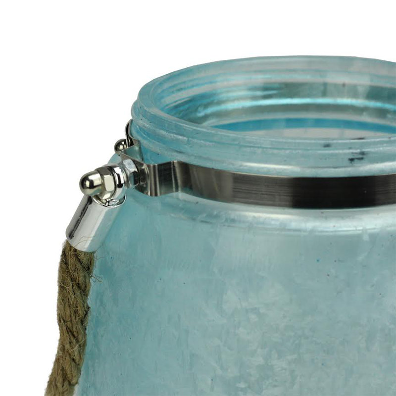 Lanterne décorative en forme de pilier de Noël avec poignée 6,5 "Blue Iced White