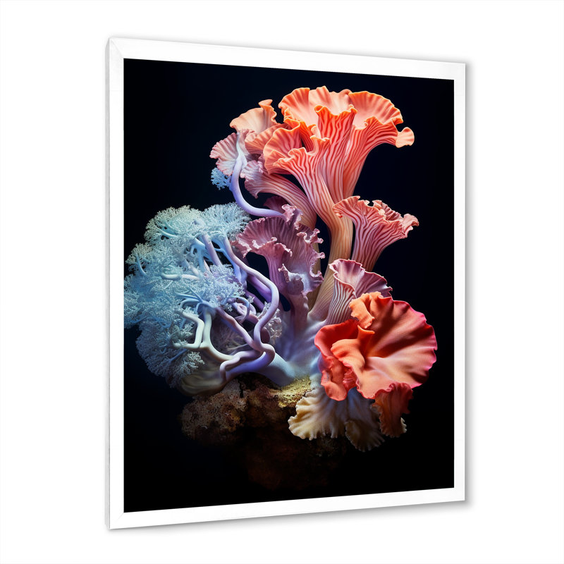 Anémone colorée, récif I - salon d'art mural plage et océan, Cadre simple blanc, H 32 po x l 24 po x P 1 po