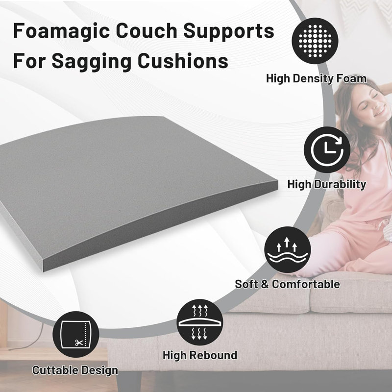 Couch Cushion Supports For Sagging Cushions - Sofa & Couches Seat Saggy Cushion Saver & Lifters, 20X20x2 Couch Supporter For Under The Cushions, 3-Pack, Gray
