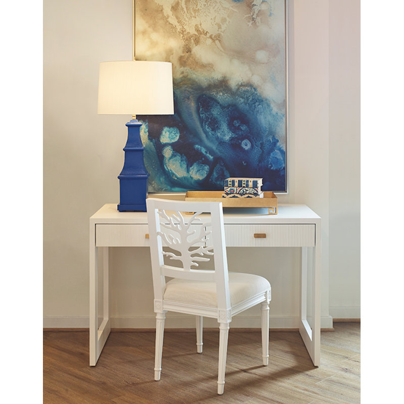 Matte White Lacquer Home Office Desk with Two Drawers