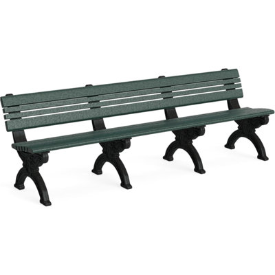 Banc d'extérieur 8 pieds Cambridge - Banc d'extérieur en bois 100% plastique recyclé avec cadre en fonte | Siège d'extérieur durable et résistant aux intempéries pour les parcs et jardins - Vert