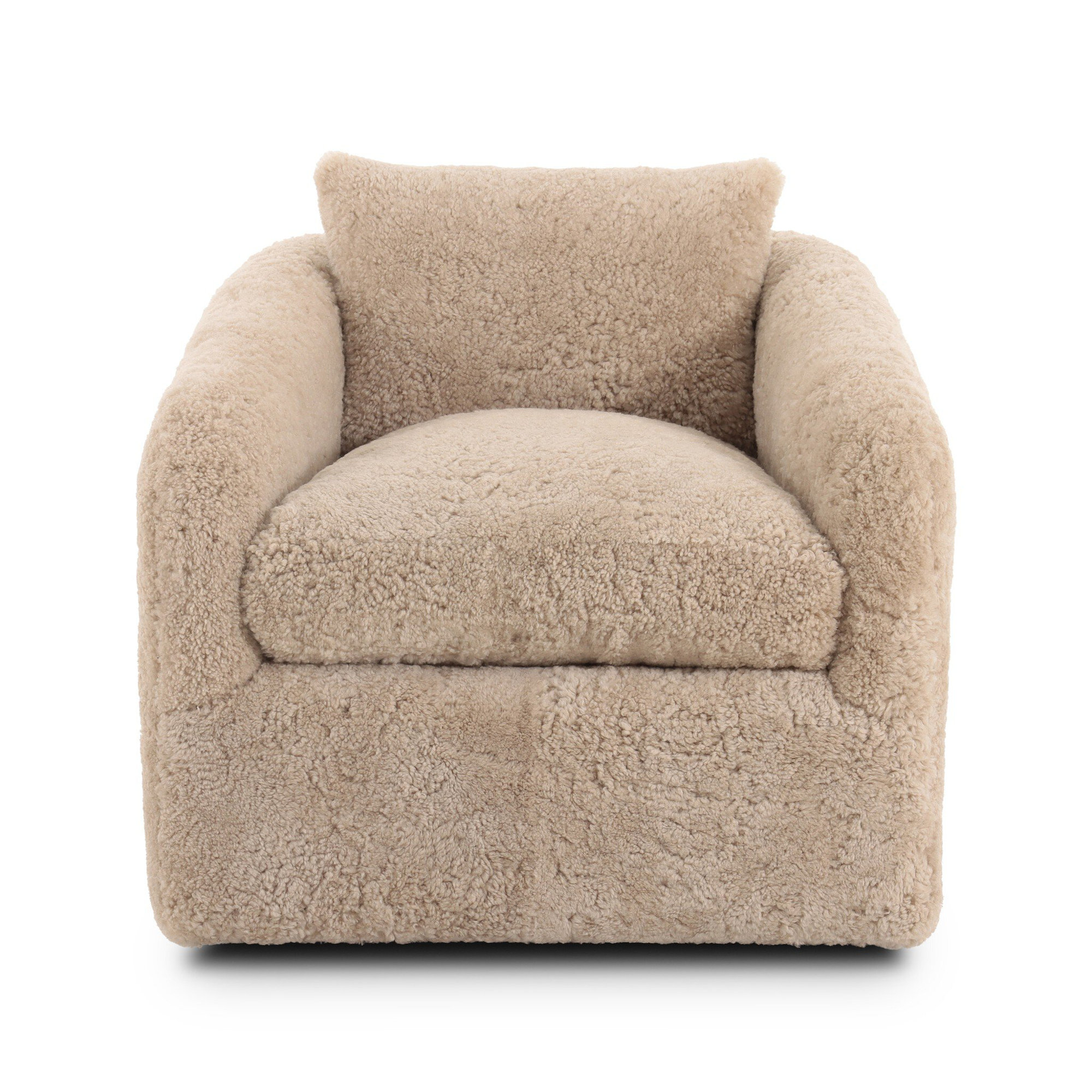 Redmond Upholstered Swivel Armchair, Beige Shearling