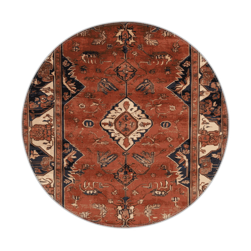 Tapis d'intérieur et d'extérieur brun Persian, Rond 5 pi