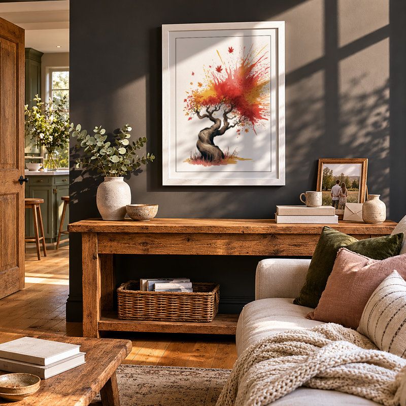Autumn Burst Boho - Framed Print, A3 - 42.0 x 29.7 cm, White