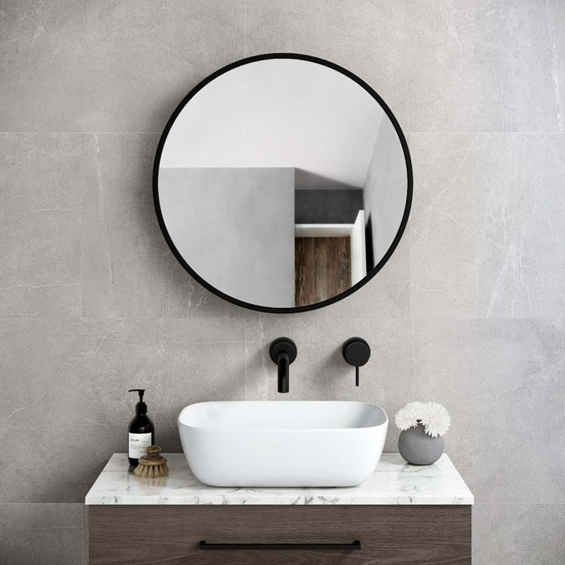 Metal Framed Wall Mount Bathroom Medicine Cabinet With Mirror, 26" H x 26" W, Black
