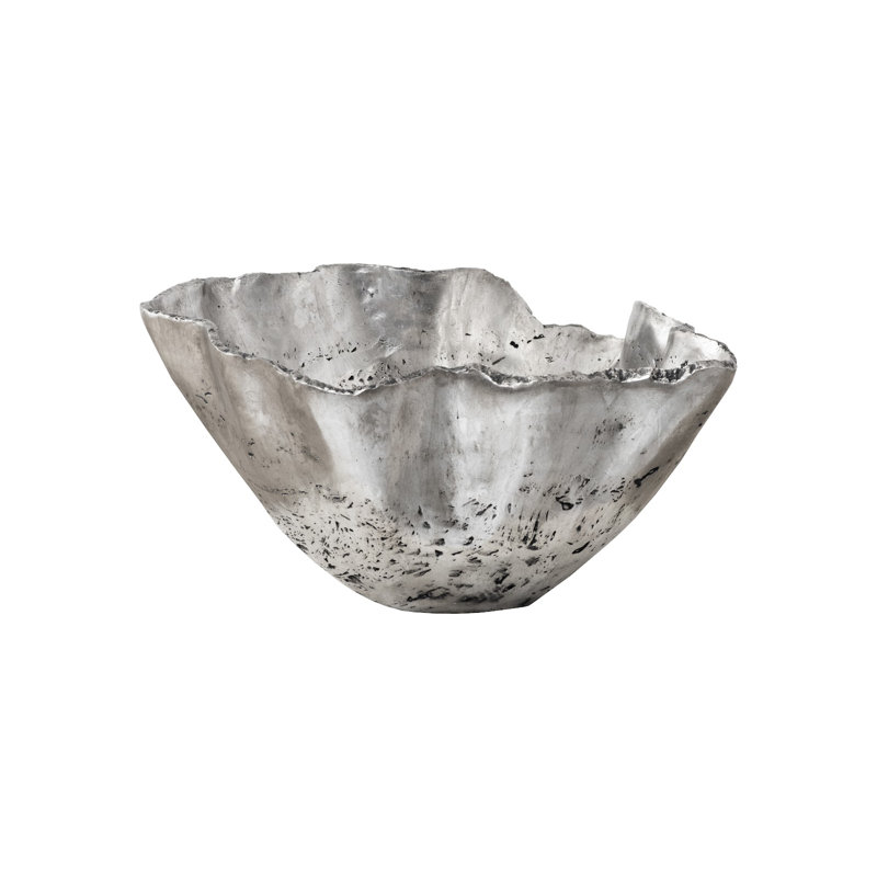 Bol en fonte onyx, feuille d'argent, grand