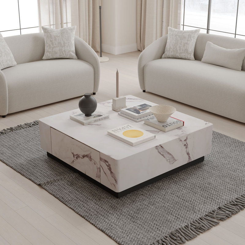 Fritzy Square Coffee Table In White Engineered Stone
