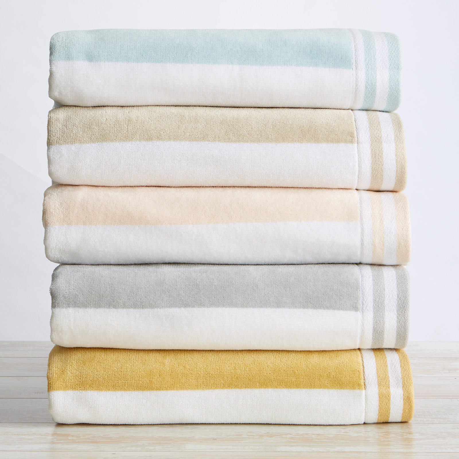 Edgartown Striped Cotton Beach Towels, Pale Gray
