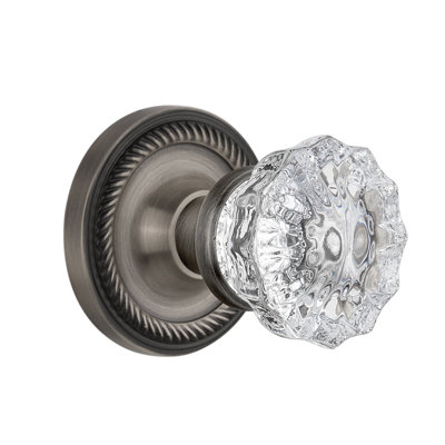 Clear Crystal Interior Mortise Door Knob with Rope Rosette