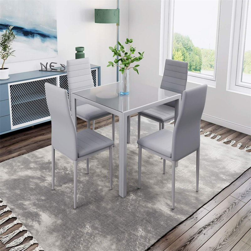 Otisco 4 -Person Glass Dining Set, Grey
