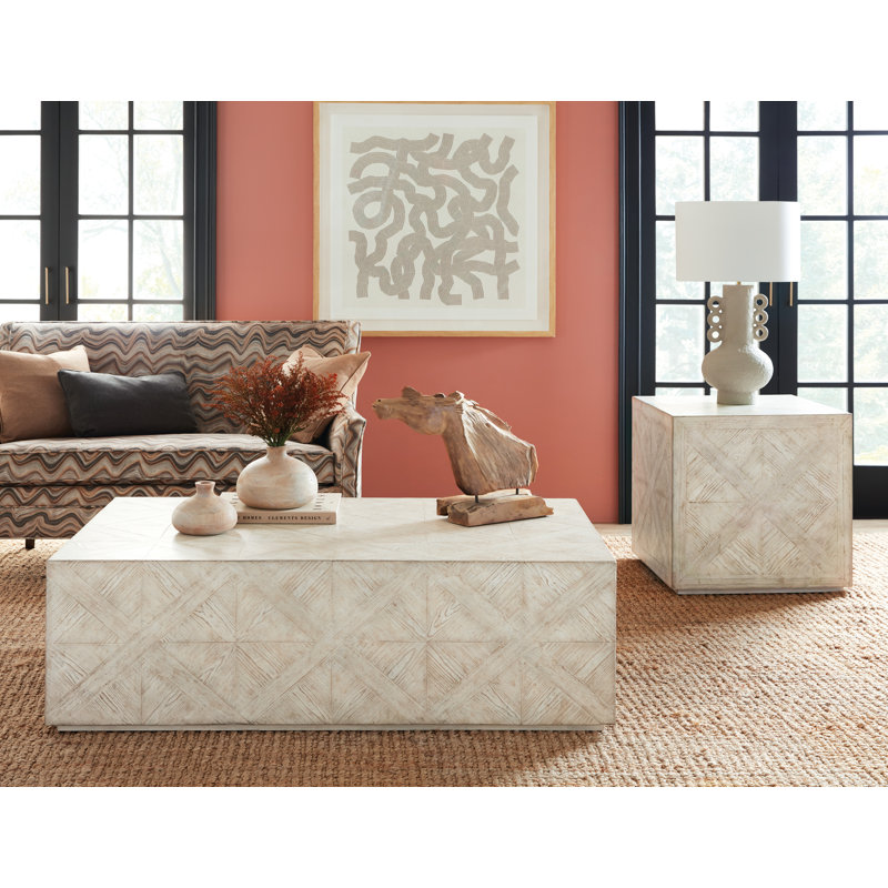 Rustic Beige Wood and Stone Square End Table