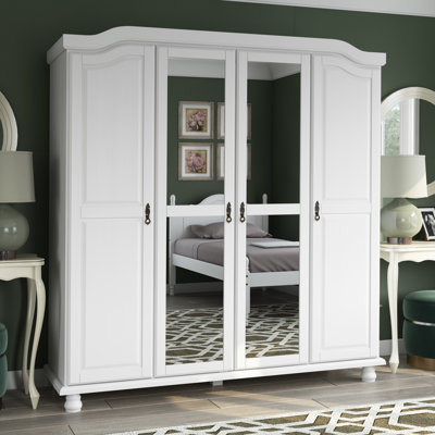 Kyle 100% Solid Wood 4-door Wardrobe Armoire with Mirrored Doors