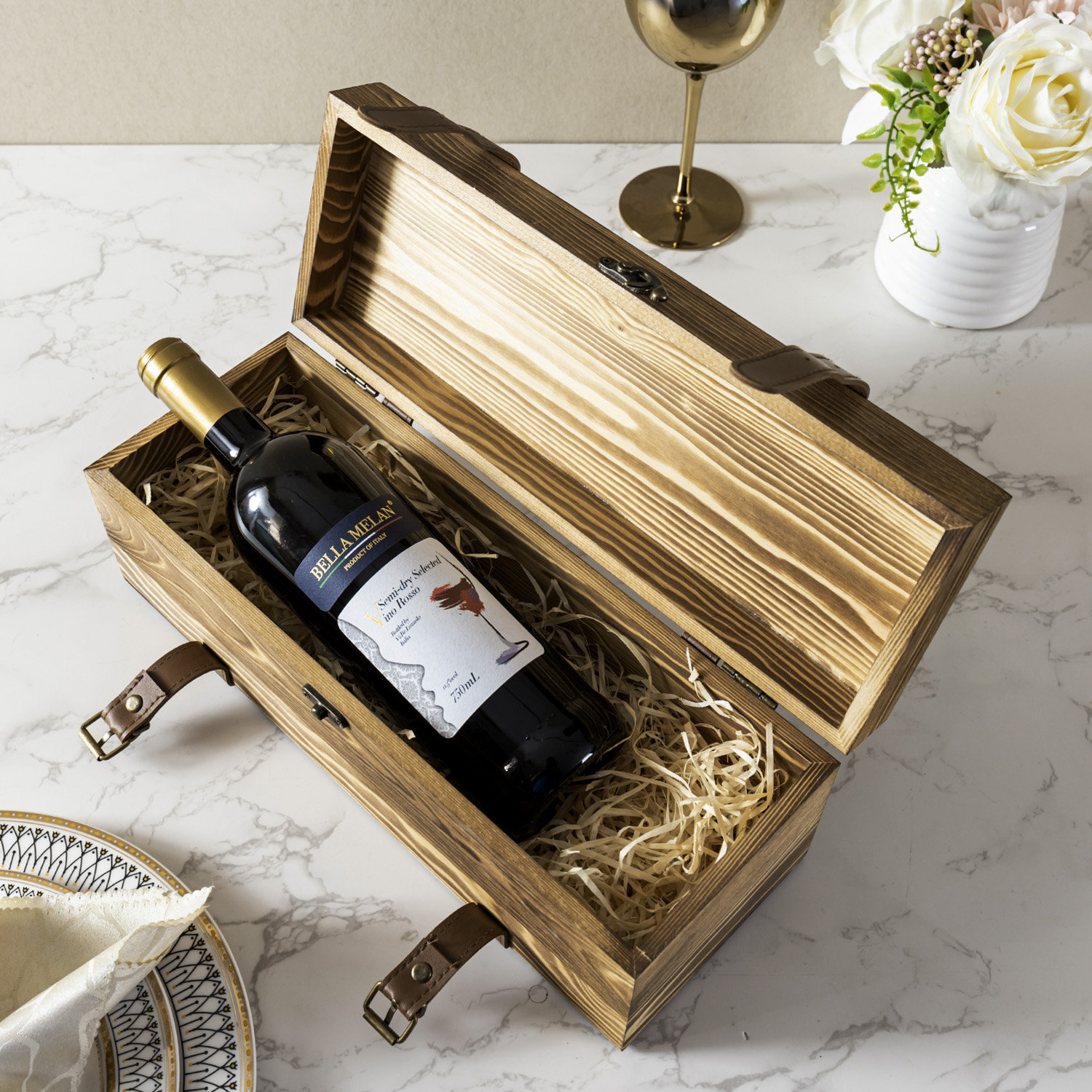 MyGift Wood Wine Box with Straps Bottle Carrier Wayfair
