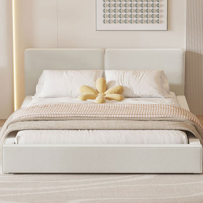 Grand lit plateforme tapissier avec tissu en velours