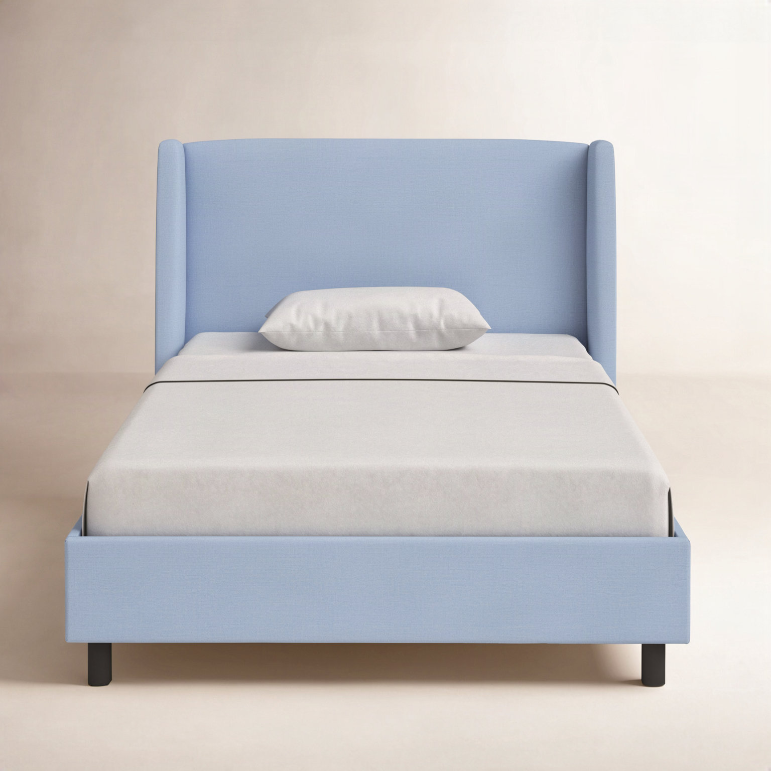 Tilly Linen Upholstered Wingback Bed, Full, Classic Denim Linen