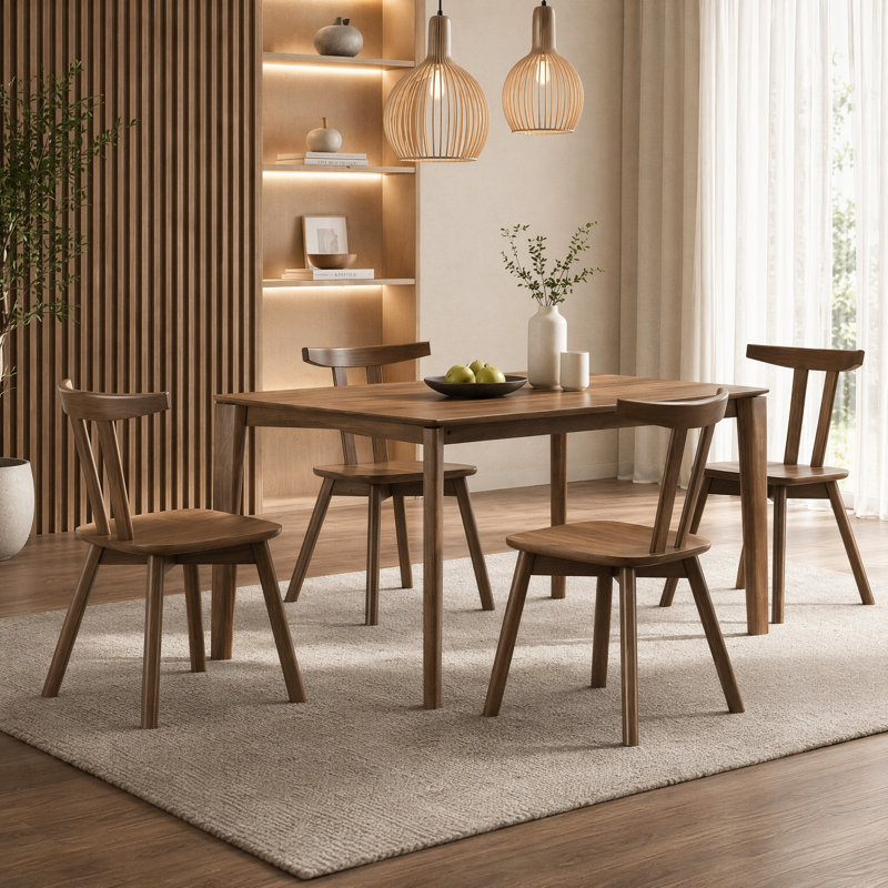 Sierra Rectangular Solid Wood Dining Room Set For 4, Compact Space Design, Brown, 4