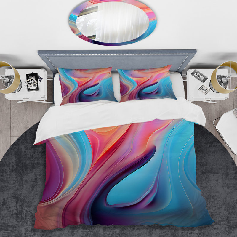 Ensemble de housse de couette transitionnelle rose et bleu III - formes modernes abstraites