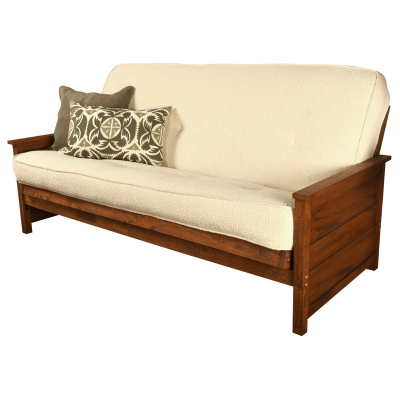Futon de lit double avec matelas Anders, Brun patiné, Crème Canton