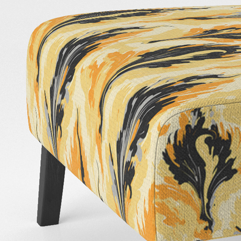 Yellow And Black Vintage Ikat Nostalgia - Velvet Upholstered Boho Slipper Chair, Yellow Accent Chair