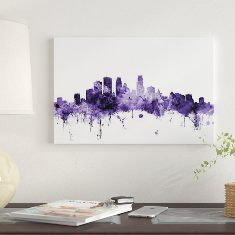 Minneapolis, Minnesota Skyline par Michael Tompsett - reproduction d'art sur toile tendue, H 26 po x l 40 po x P 1,5 po