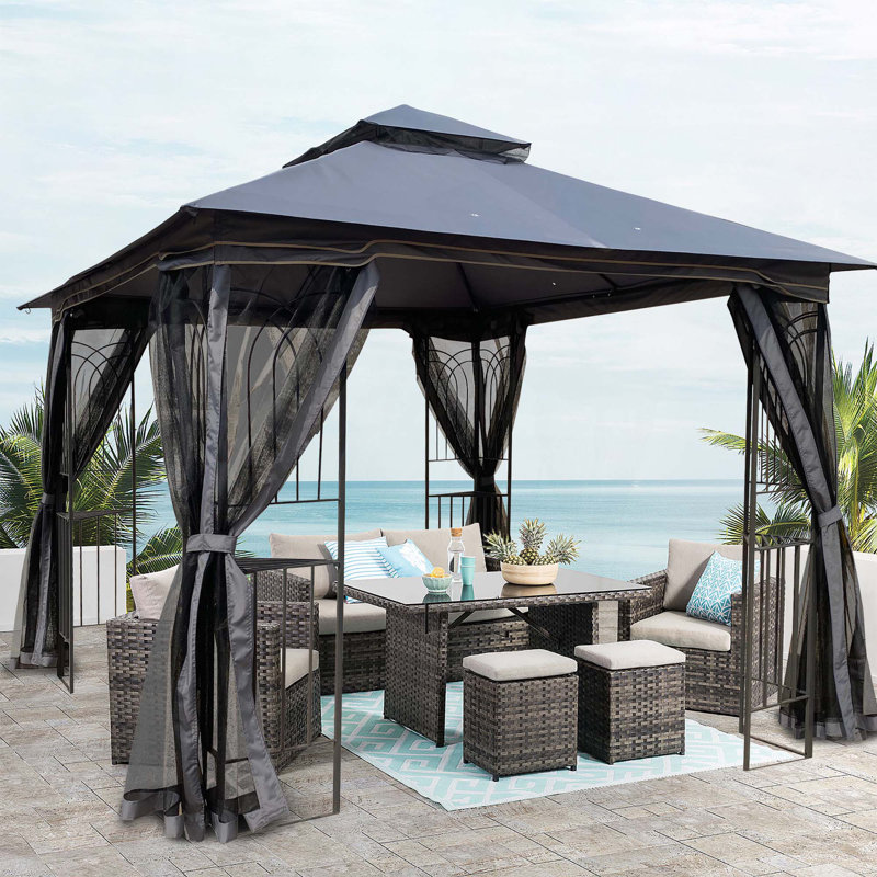 Outdoor Patio Gazebo Canopy Tent With Ventilated Double Roof And Mosquito net(Detachable Mesh Screen On All Sides),Suitable for Lawn, Garden, Backyard and Deck