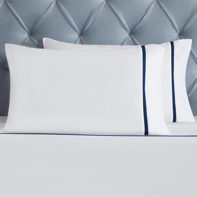 Riverton Cotton Cross-Stitch Embroidered Deep Pocket Bed Sheet Set by Superior, Queen Sheet Set with 2 Pillowcases