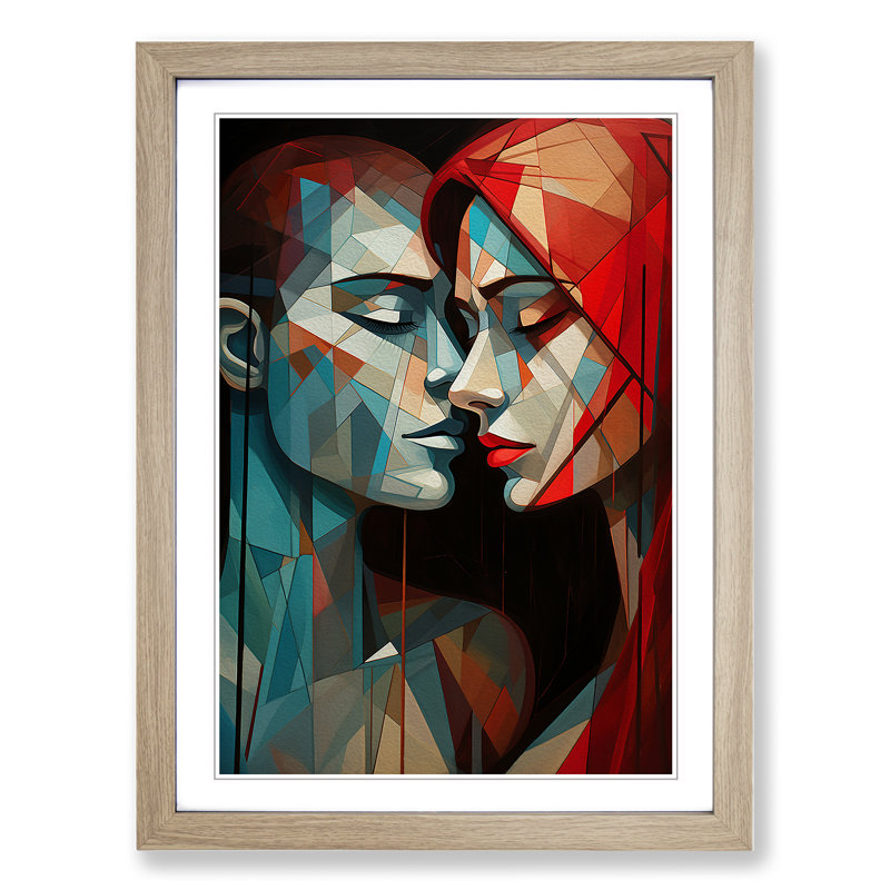 XYZ-FRM-V1223-4387 Lovers Geometric No.3 - Single Picture Frame Print on Wood, 34cm H x 25cm W x 2cm D, Oak 