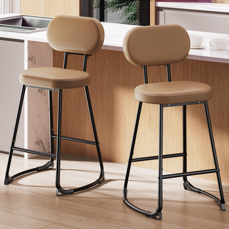 Ensemble de 2 tabourets de bar, tabourets de bar à hauteur de comptoir, tabourets de cuisine rembourrés, chaises de îlot de cuisine avec siège rembourré ovale rembourré en polyuréthane avec dossier, chaises de bar pour la cuisine, la salle à manger, le bar, le café