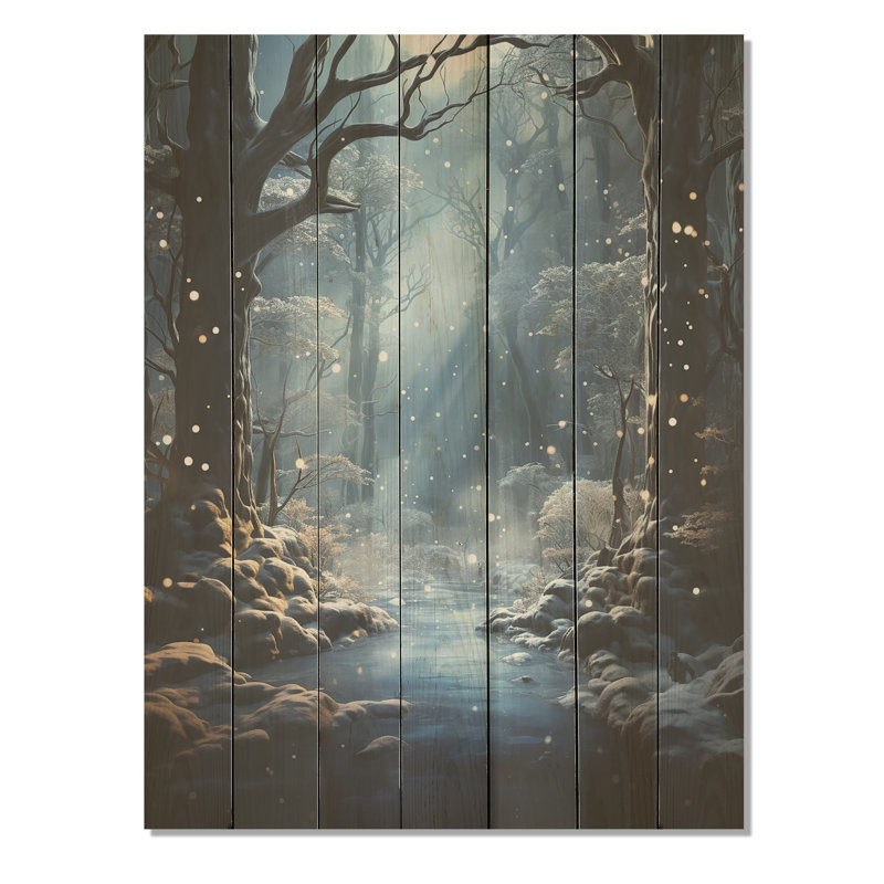 White Path To The Winter II - Forêt sur bois, H 44 po x l 34 po