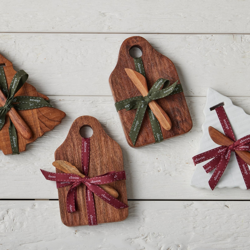 Mini Appetizer Board - Spruce - White Ribbon, Natural, Merlot Red