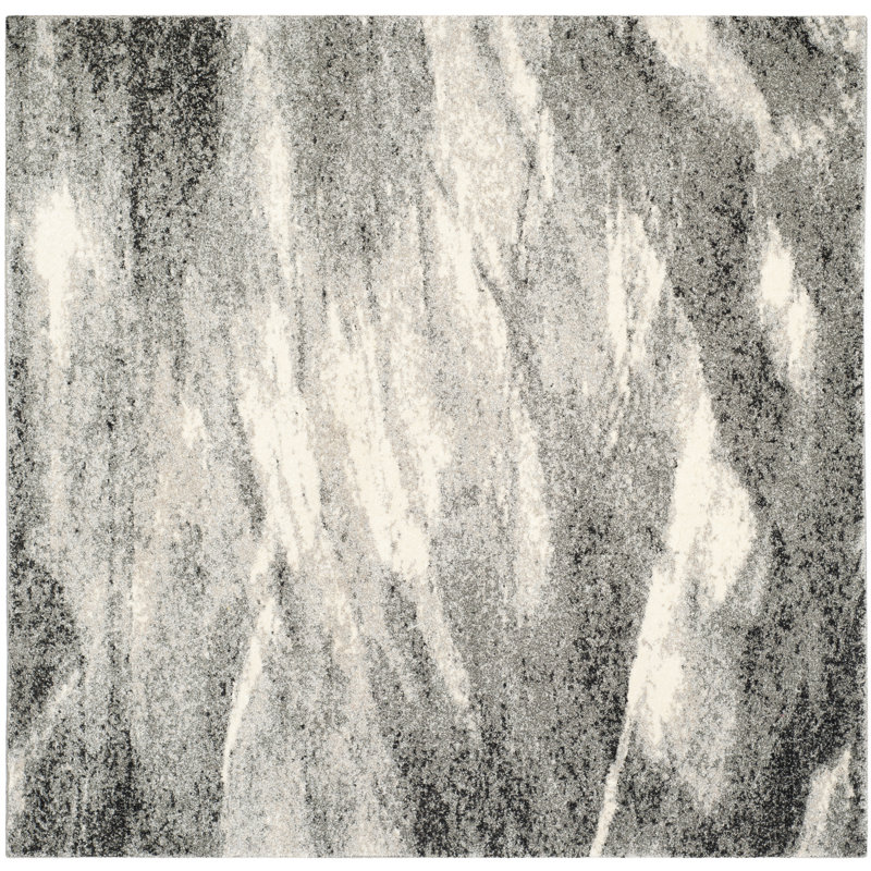 Tapis gris et ivoire abstrait Kruse, Carré 4 pi, Grey