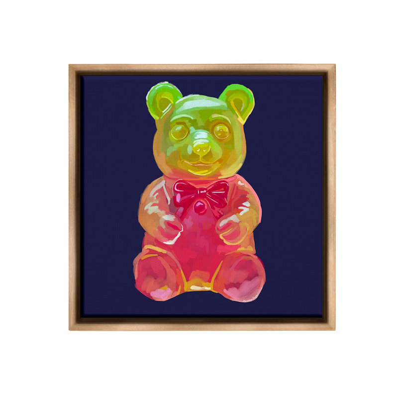 "Candy Bear On Blue" par Amelia Noyes sur toile, Cadre flottant orme Montalcino, H 18 po x l 18 po