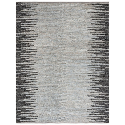 Simeko Natural Fiber Hand Woven Jute/Wool Abstract Rug in Light Blue/Black