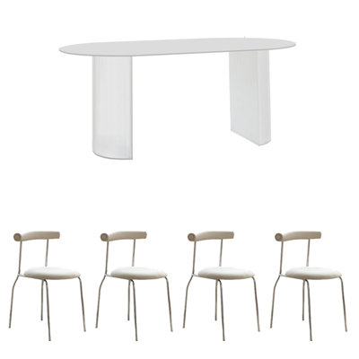Ensemble de table de salle à manger en pierre frittée blanche