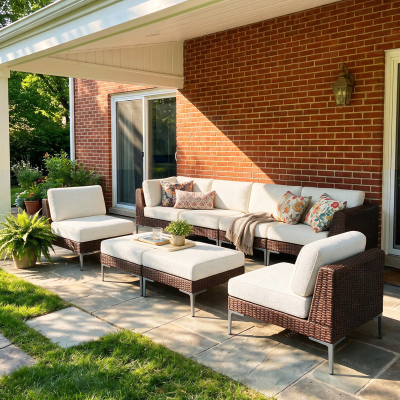 Ensemble de canapé modulaire d'extérieur en forme de L 8 pièces Layinsun, ensemble de conversation en rotin de rotin avec coussins de 6 po d'épaisseur
