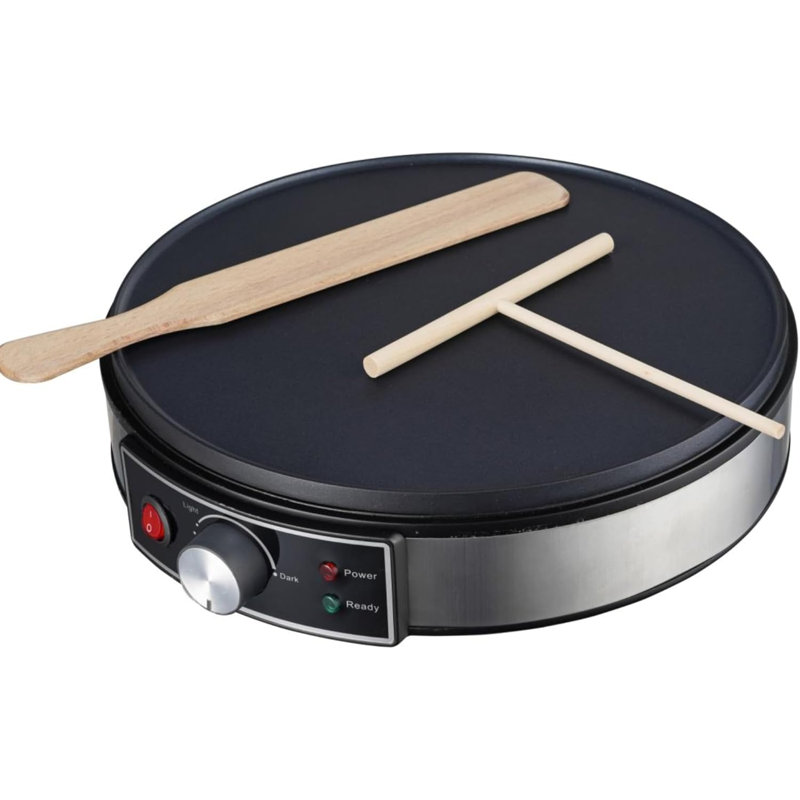 Crêpière électrique 12 pouces avec surface de cuisson antiadhésive Morning Star | Plaque chauffante portable | Contrôle de température réglable | Comprend la spatule en bois, l'épandeur de pâte, 2 livrets de recettes